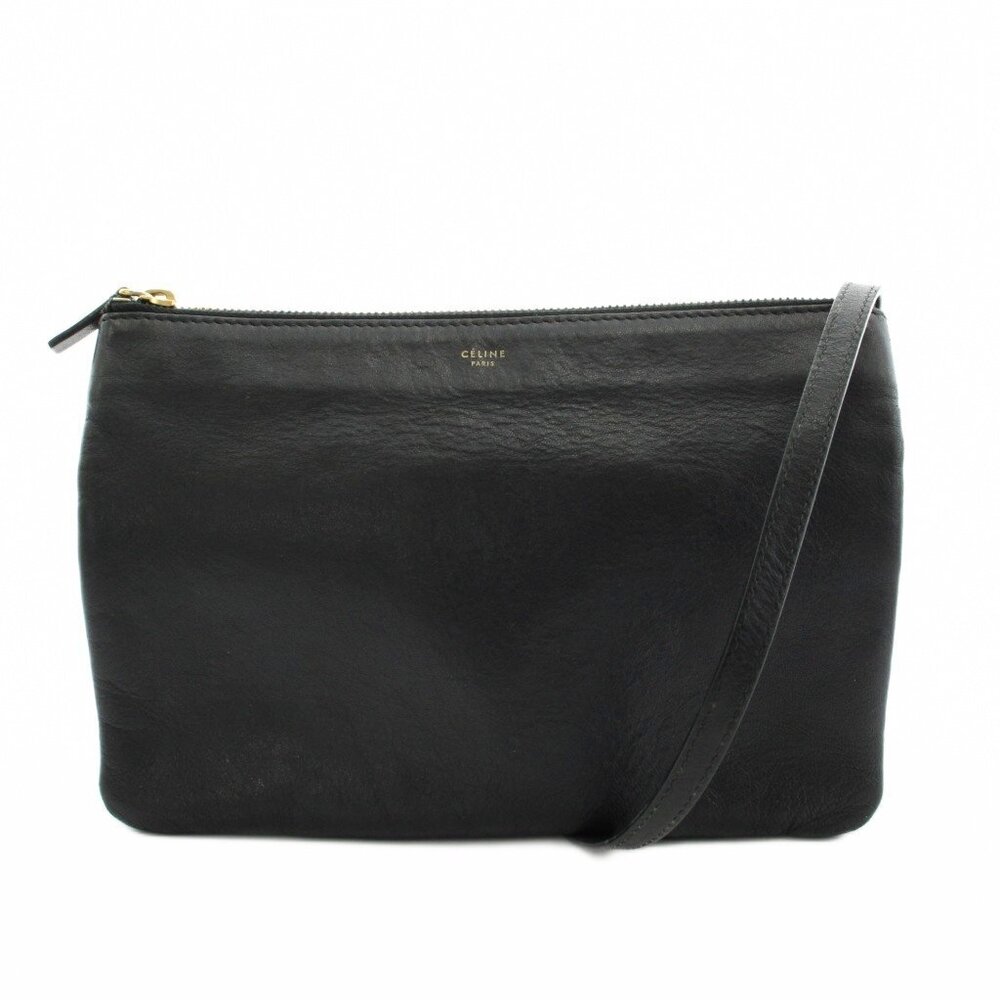 Celine Trio Shoulder Bag Leather Black